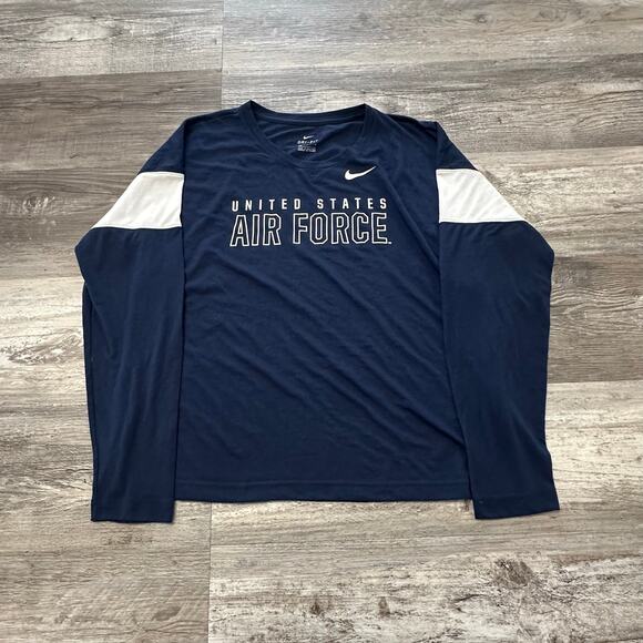 Nike Breathe‎ LS Dri Fit USAF Air Force Blue Womens L Swoosh Performance T-Shirt - Picture 2 of 9